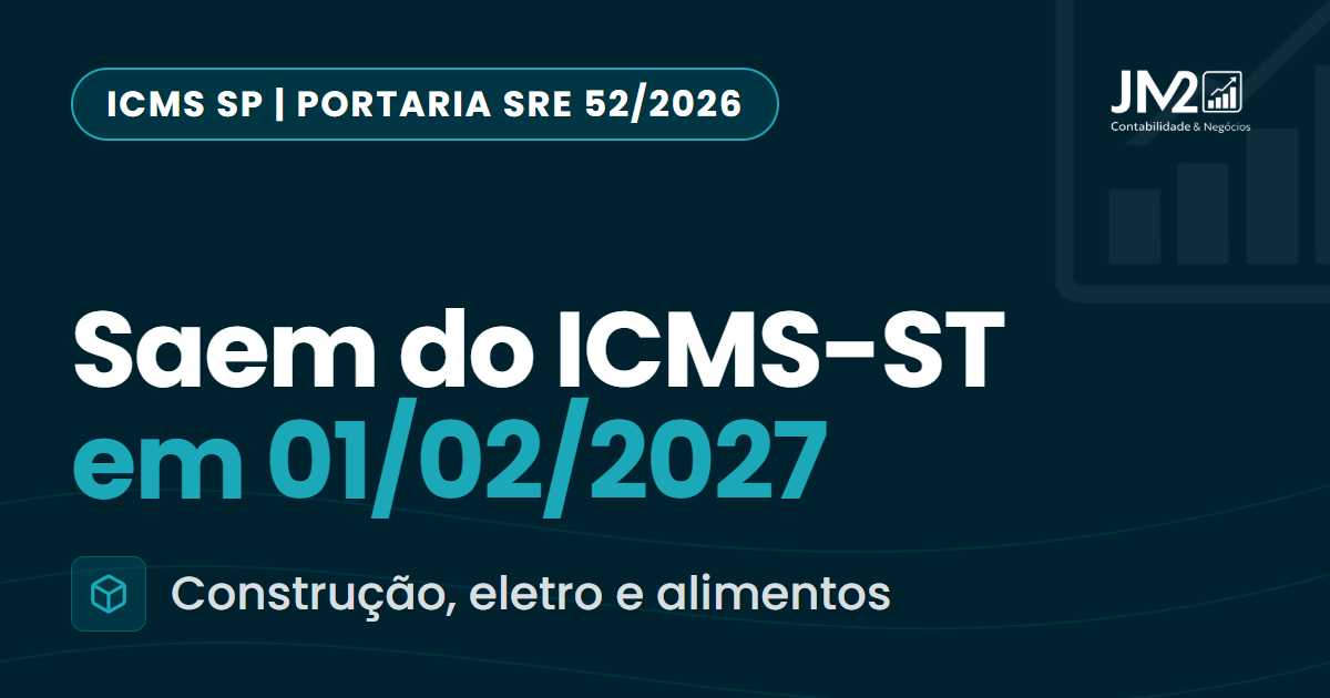 Capa do artigo sobre os produtos que saem do ICMS-ST em São Paulo em 01/02/2027 pela Portaria SRE 52/2026